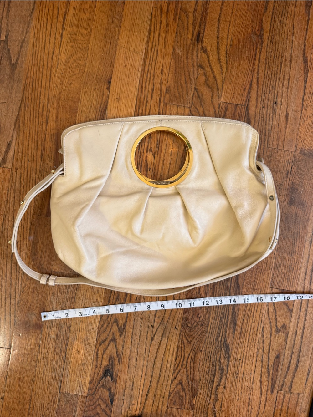 Simkhai Cream Butter Yellow Leather Shoulder Pouch Bag with Gold Ring Handle